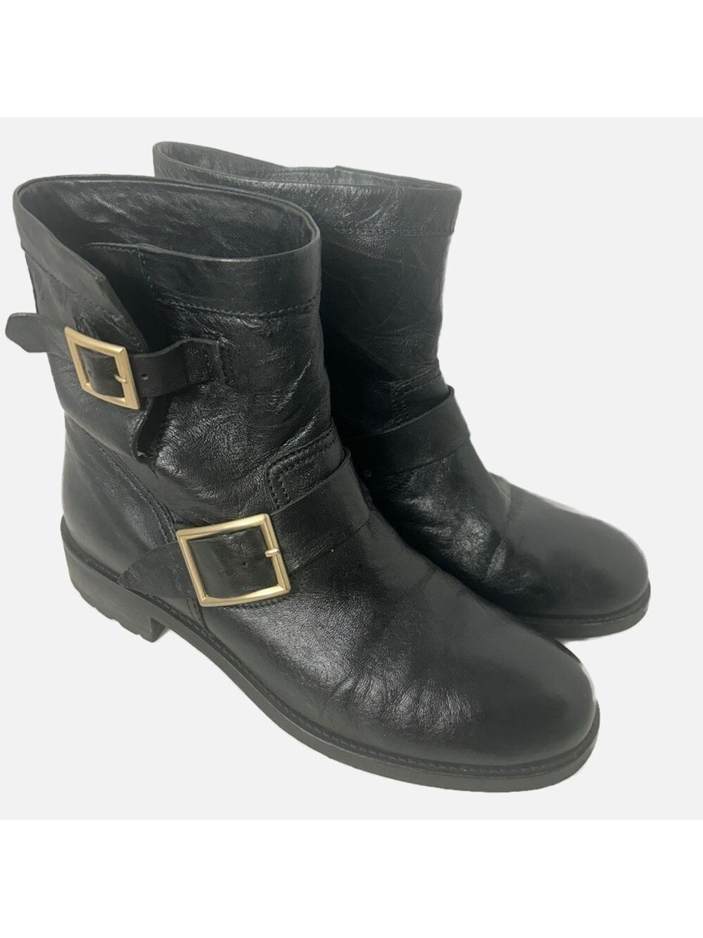 NEW Jimmy Choo London Women’s Ankle Boots Moto Witchy Buckle 3” Heel US 5